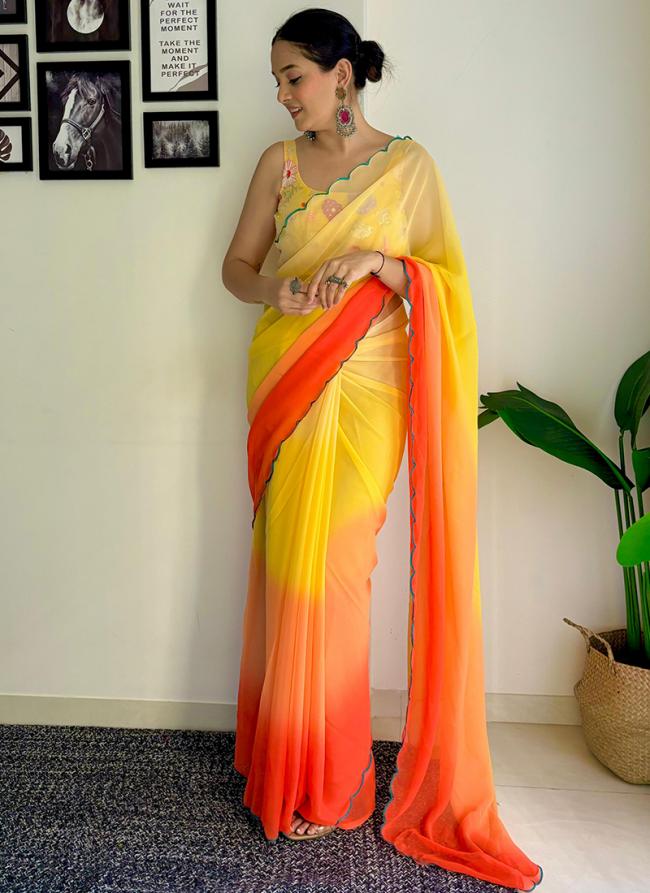 Faux Georgette Yellow,orange Party Wear Sequence Work Saree